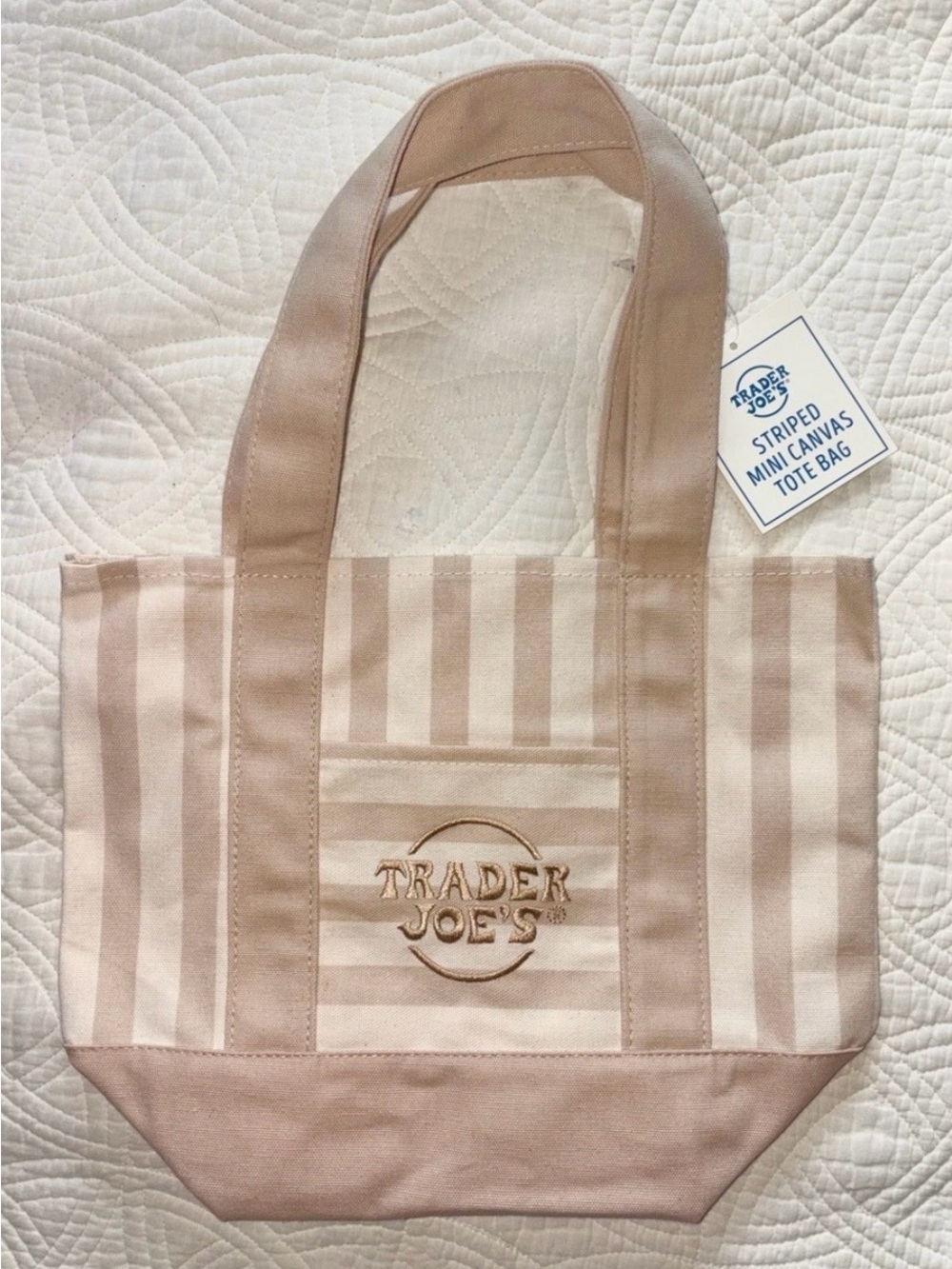 Tan Striped Canvas Tote Bag